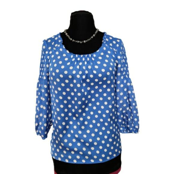 Outback Red Tops - Polka Dot Blue Pintuck Semi Sheer Blouse Size Small by Outback Red
